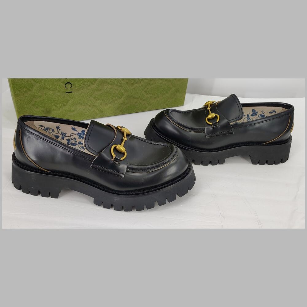 Gucci Harald Horsebit Platform Lug Loafers Bee Embroidery Size 38 - Picture 5 of 16